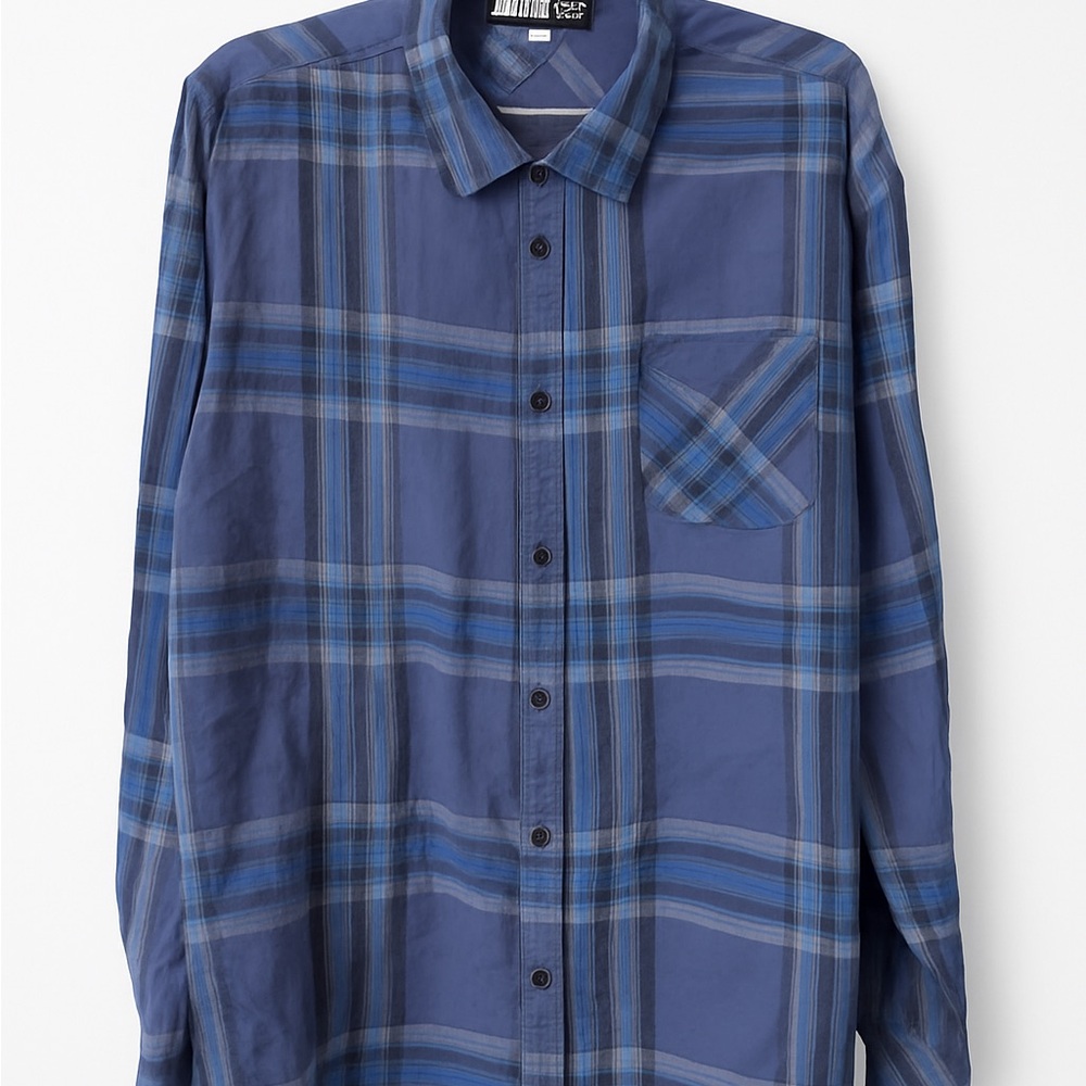Men's Blue Plaid Casual Button-Down Shirt